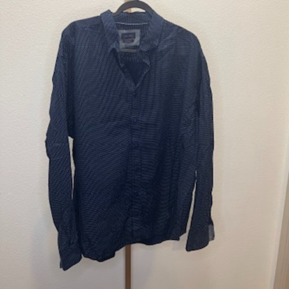 Gentlemens Outfitters  Shirt Long Sleeve Navy Blue & White Pin Polka Dot Size 3X